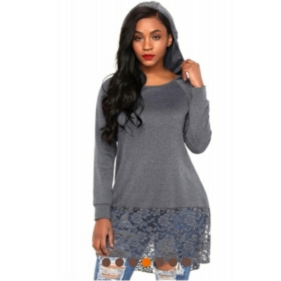 NWT Oversized gray hoodie with lace&long sleeve beautiful - Picture 1 of 3